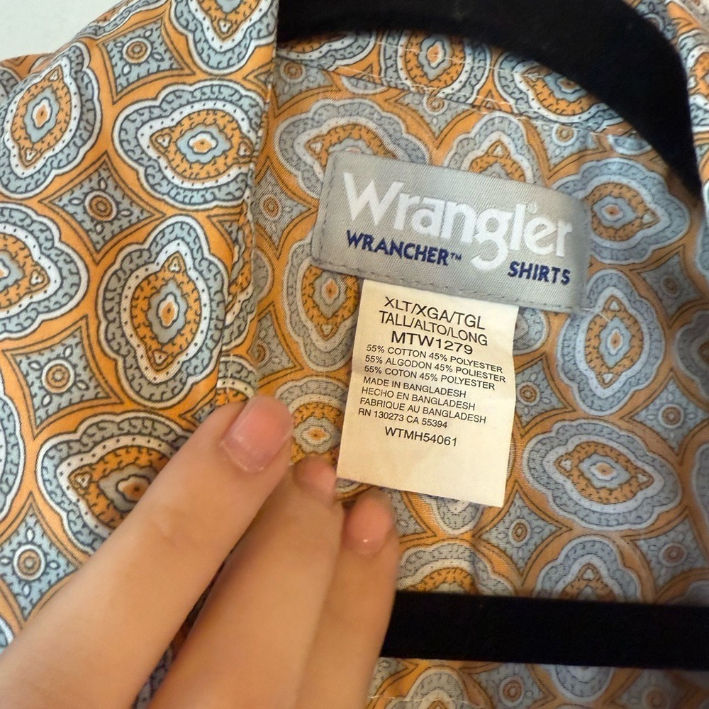 Wrangler Western Shirt Mens XL Tall Short Sleeve Geometric Print Snap Button - Picture 2 of 4